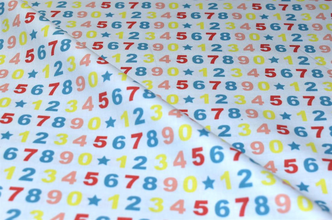 Light Blue Numbers Printed Crafty Cottons Poplin