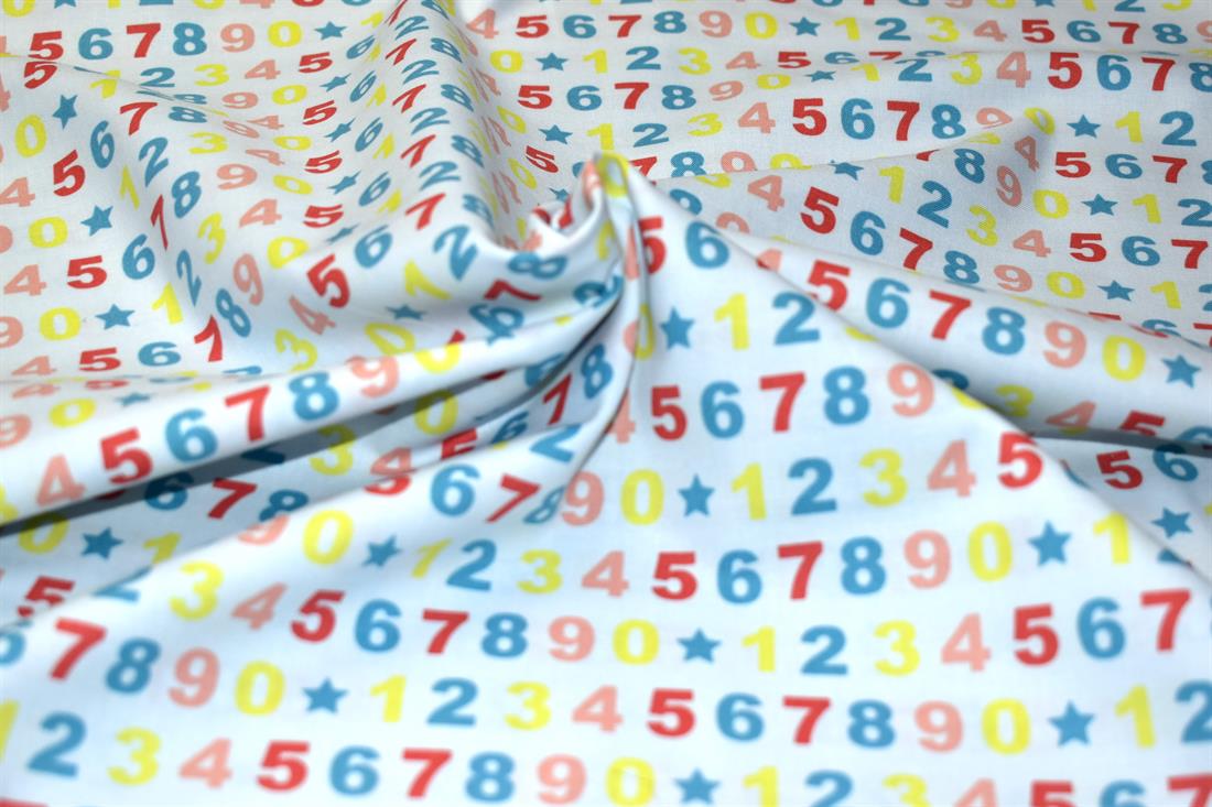Light Blue Numbers Printed Crafty Cottons Poplin