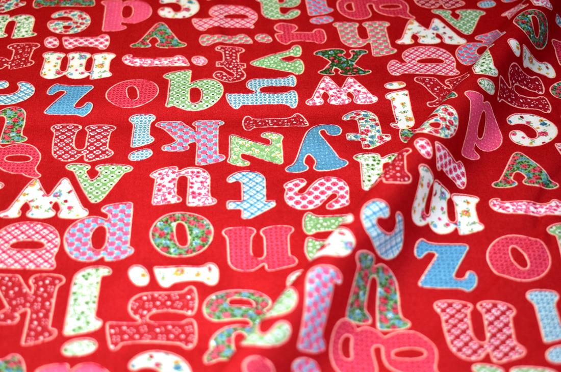 Red Alphabet Printed Crafty Cottons Poplin