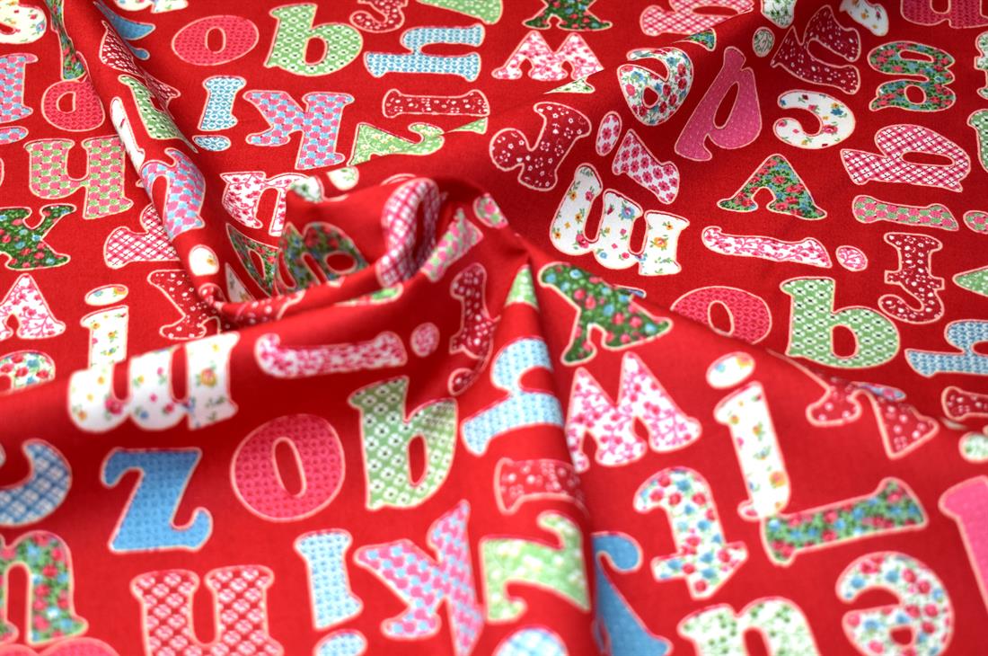 Red Alphabet Printed Crafty Cottons Poplin