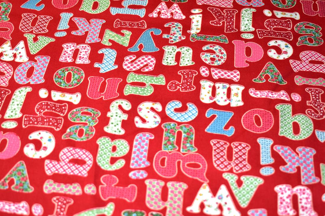 Red Alphabet Printed Crafty Cottons Poplin