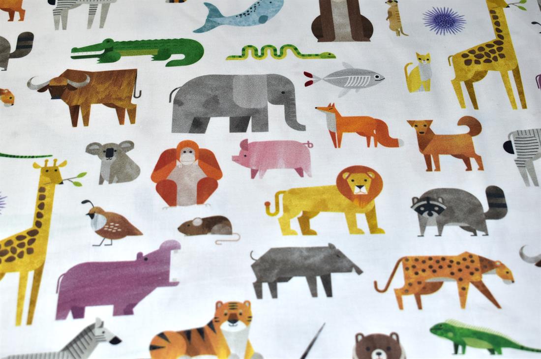 White Zoo Animals Printed Crafty Cottons Poplin