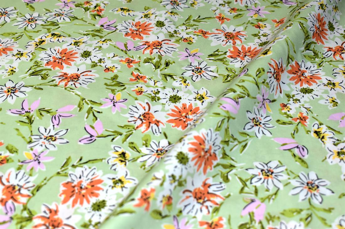 Mint Daisy Flower Printed Crafty Cottons Poplin