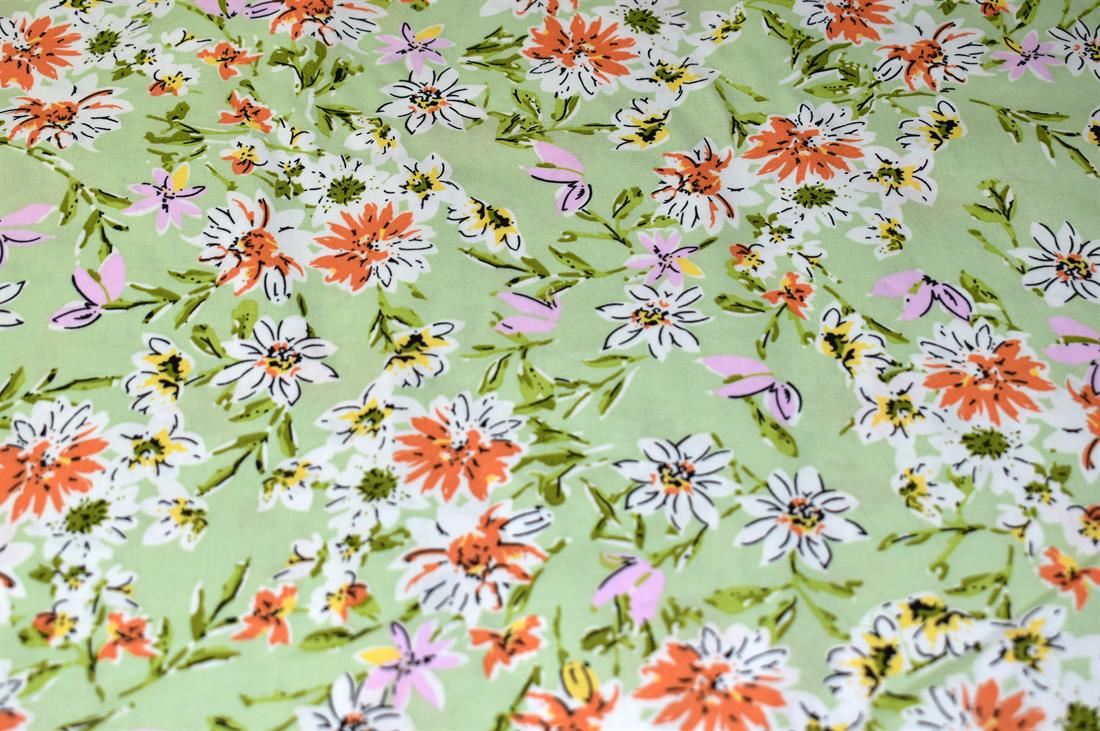 Mint Daisy Flower Printed Crafty Cottons Poplin
