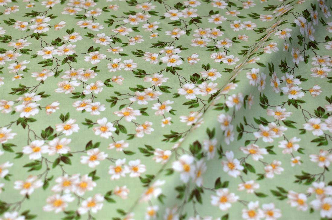 Mint Daisy Flower Printed Crafty Cottons Poplin