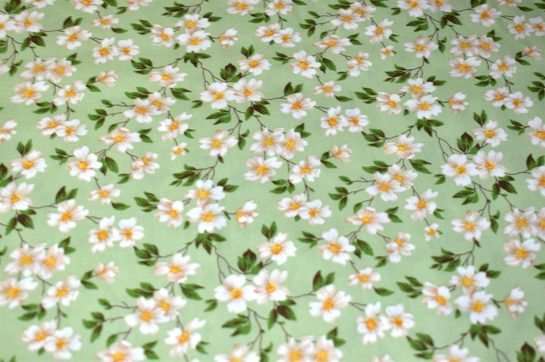 Mint Daisy Flower Printed Crafty Cottons Poplin