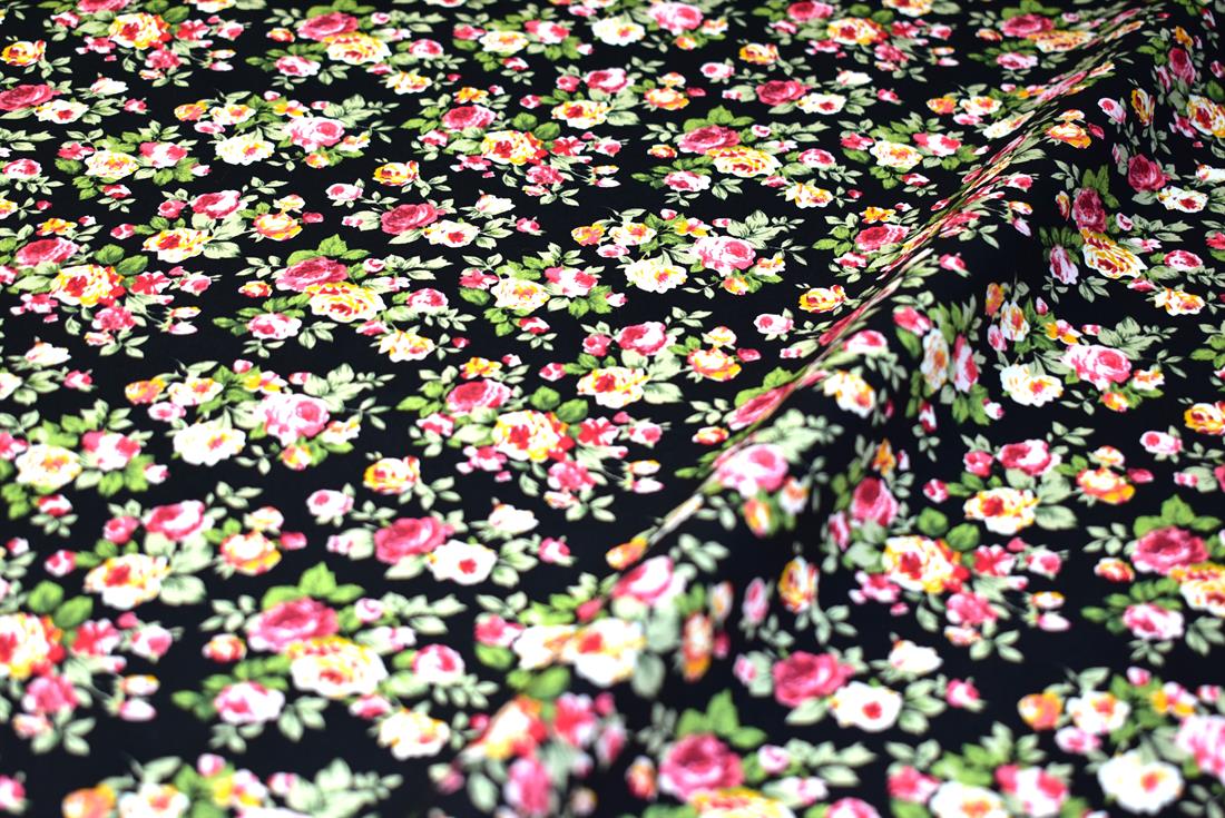 Black Flowers Cotton Poplin Fabric