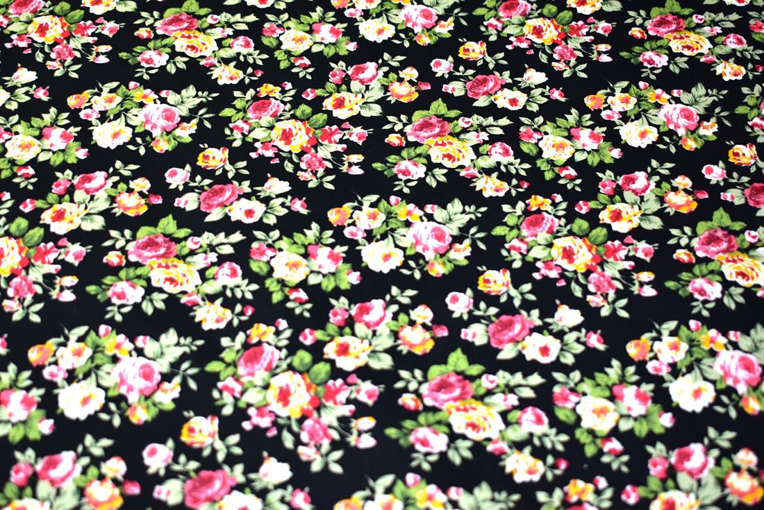 Black Flowers Cotton Poplin Fabric