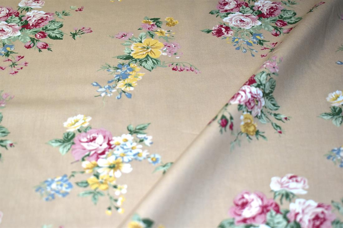 Beige Floral Printed Crafty Cottons Poplin