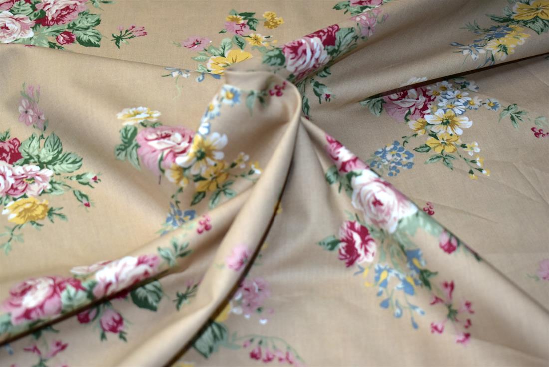 Beige Floral Printed Crafty Cottons Poplin