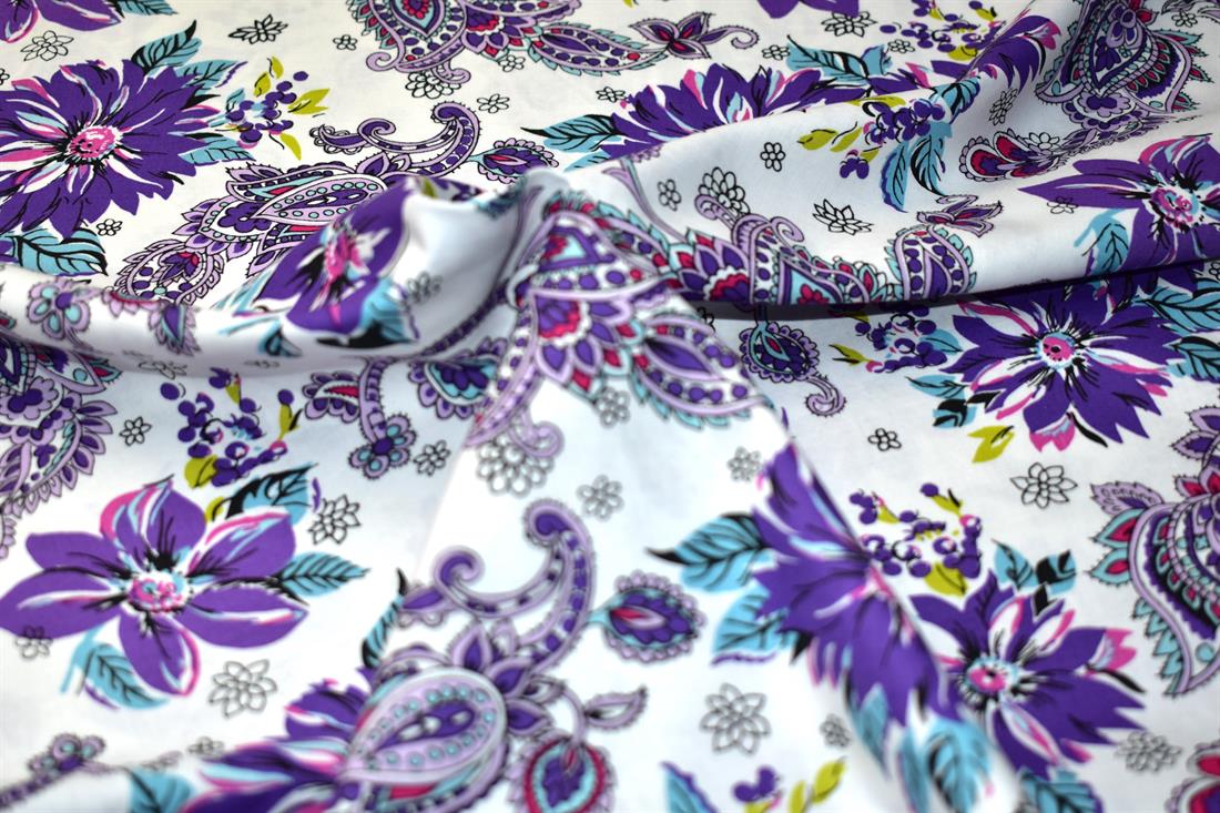 White & Purple Floral Printed Crafty Cottons Poplin