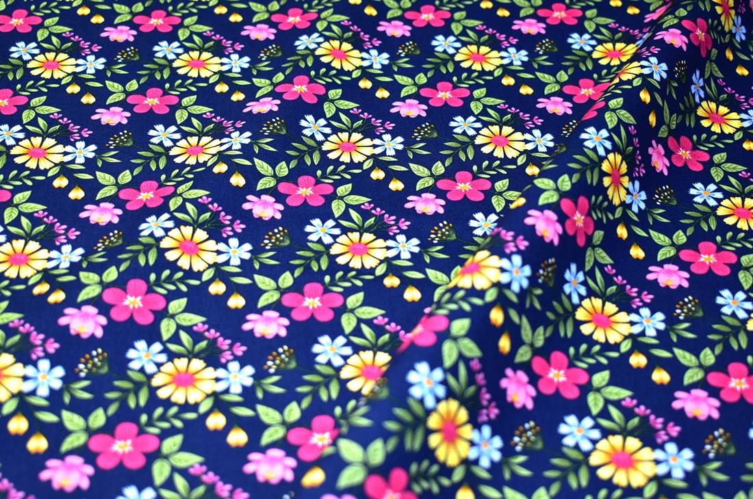 Navy Floral Printed Crafty Cottons Poplin