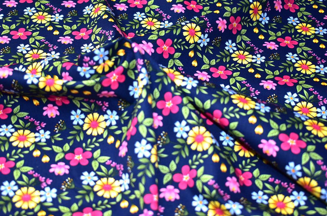 Navy Floral Printed Crafty Cottons Poplin