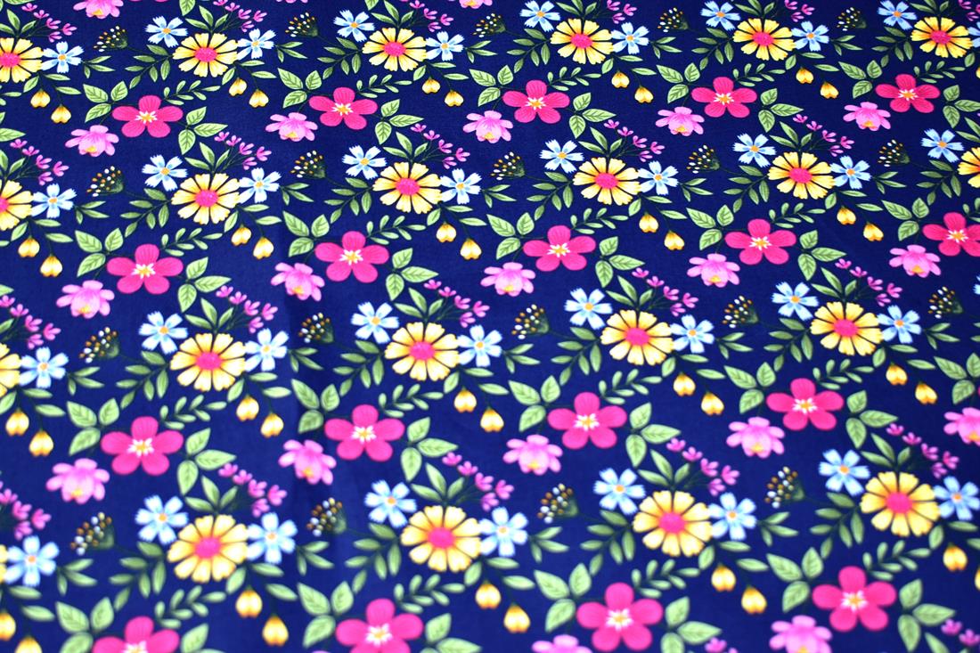Navy Floral Printed Crafty Cottons Poplin