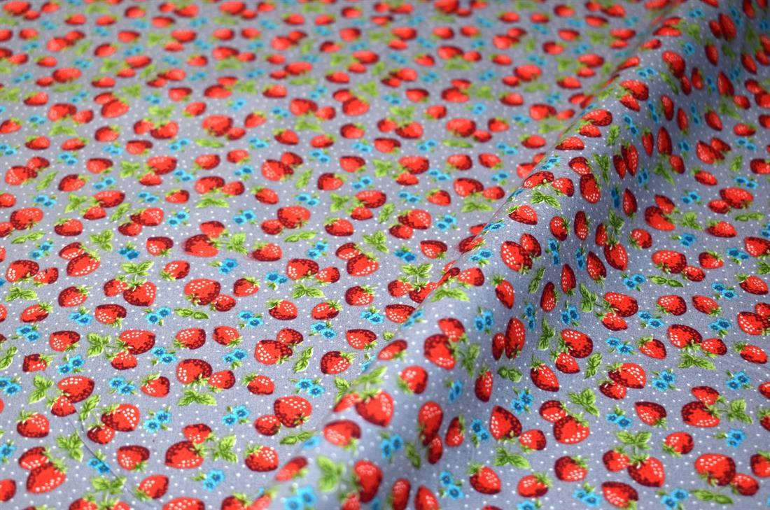 Grey Strawberries Printed Crafty Cottons Poplin