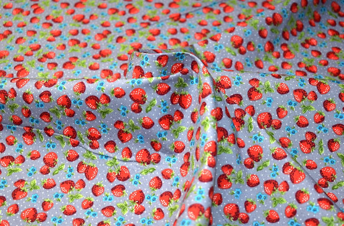 Grey Strawberries Printed Crafty Cottons Poplin