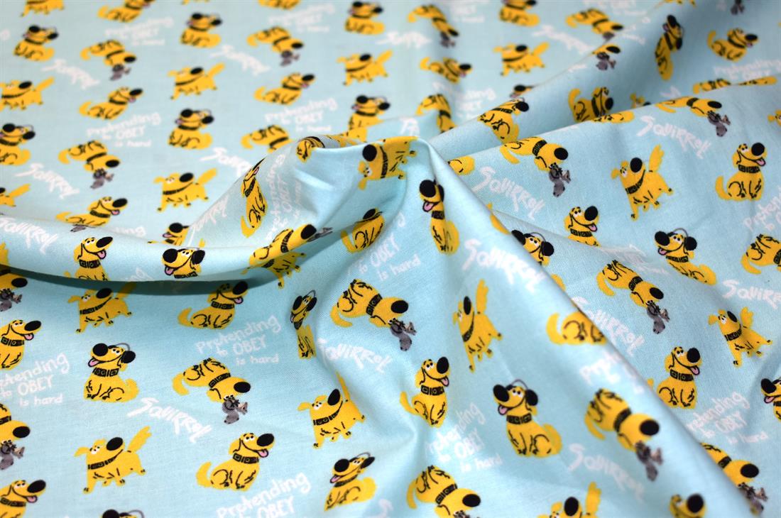 Blue Pixar Up Dug Printed Crafty Cottons Poplin