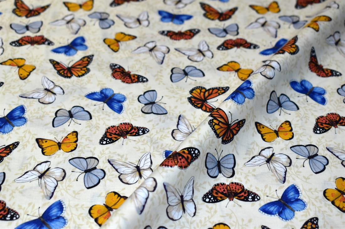 Cream Butterfly Printed Crafty Cottons Poplin
