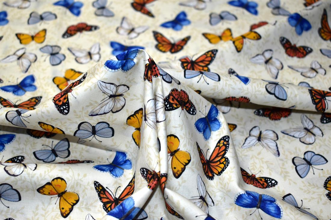 Cream Butterfly Printed Crafty Cottons Poplin