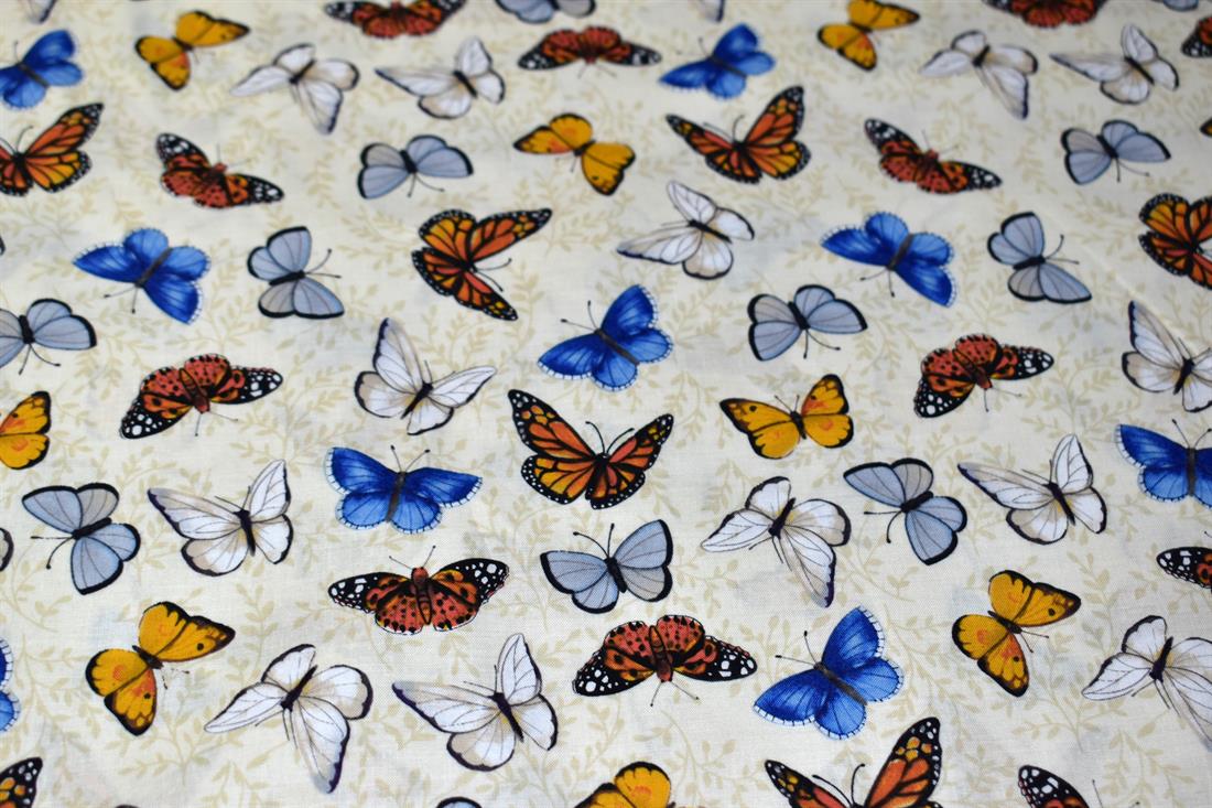 Cream Butterfly Printed Crafty Cottons Poplin