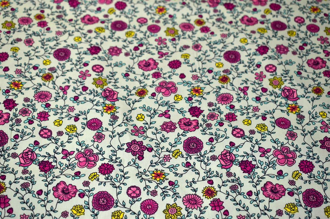 Lime Floral Rose & Hubble Printed Crafty Cottons Poplin