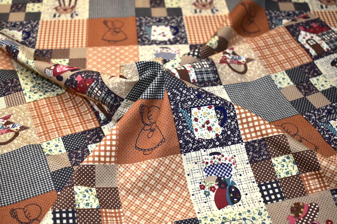 Brown Patchwork Rose & Hubble Printed Crafty Cottons Poplin