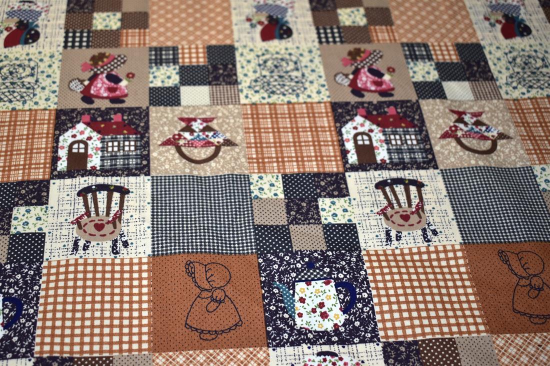 Brown Patchwork Rose & Hubble Printed Crafty Cottons Poplin