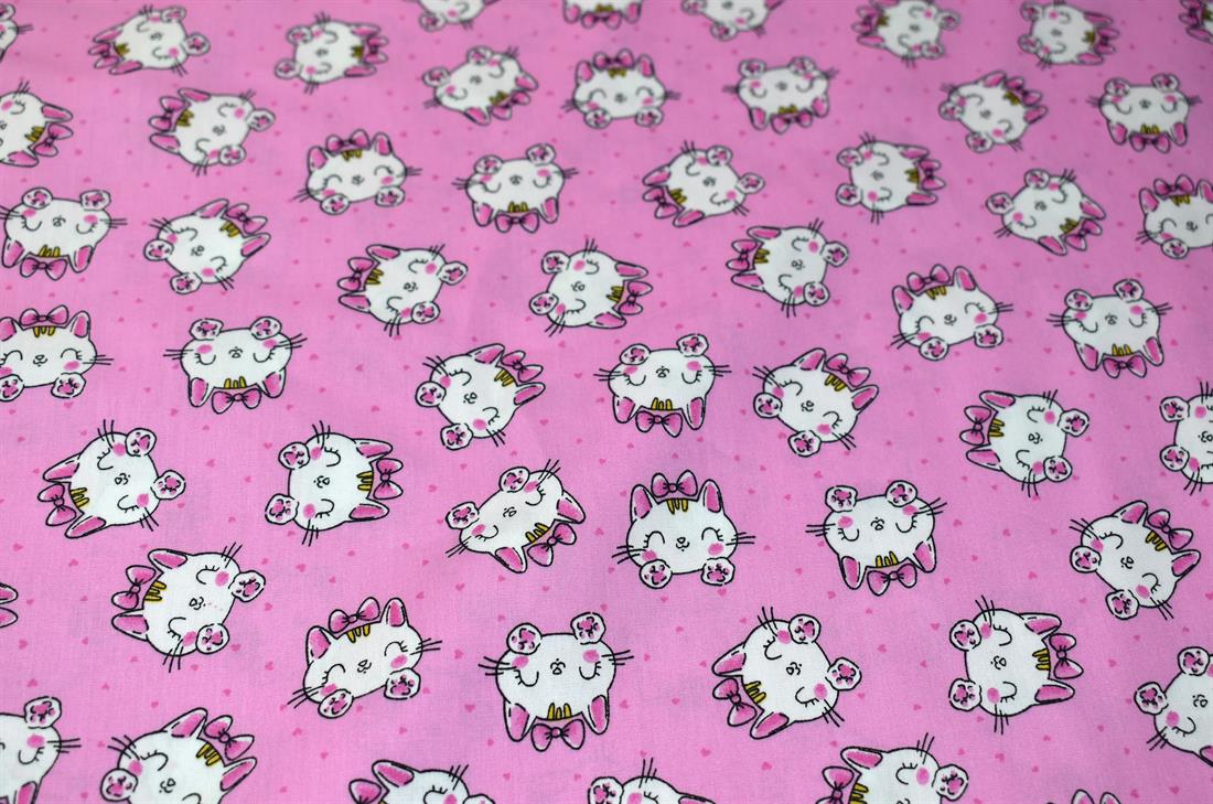 Pink Kitty Cat Rose & Hubble Printed Crafty Cottons Poplin