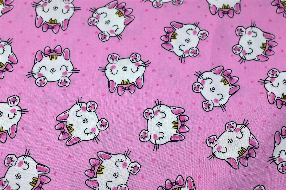Pink Kitty Cat Rose & Hubble Printed Crafty Cottons Poplin