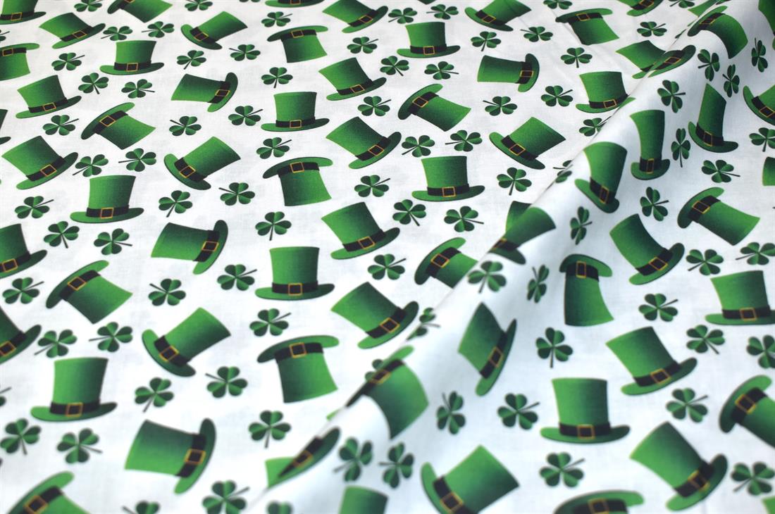 White & Green St Patrick's Day 100% Printed Crafty Cottons Fabric