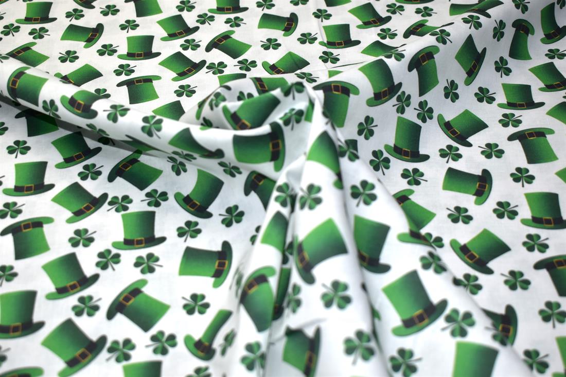 White & Green St Patrick's Day 100% Printed Crafty Cottons Fabric