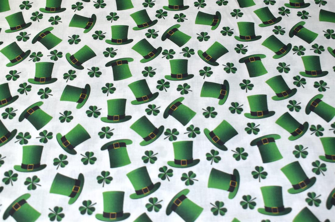 White & Green St Patrick's Day 100% Printed Crafty Cottons Fabric