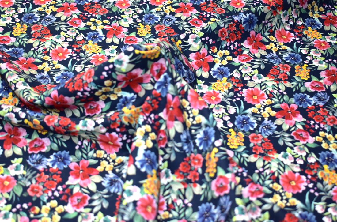Navy Floral 100% Printed Crafty Cottons Fabric