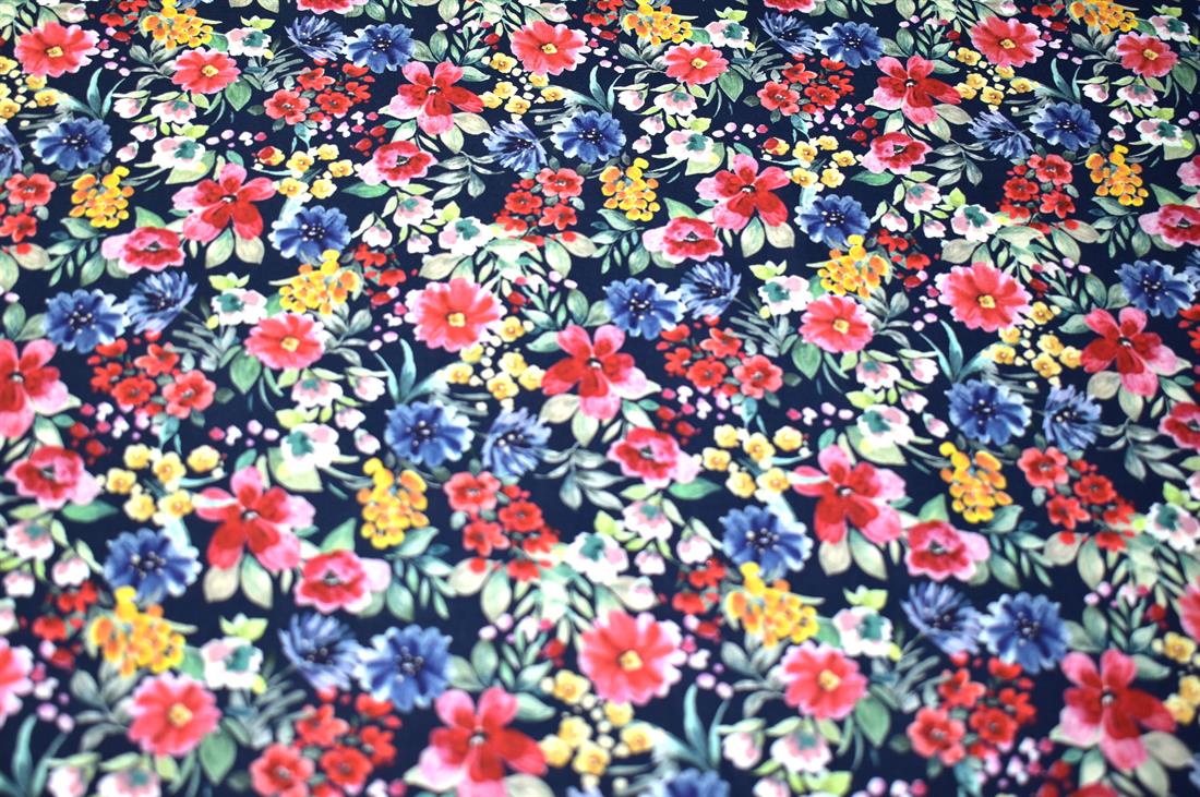Navy Floral 100% Printed Crafty Cottons Fabric