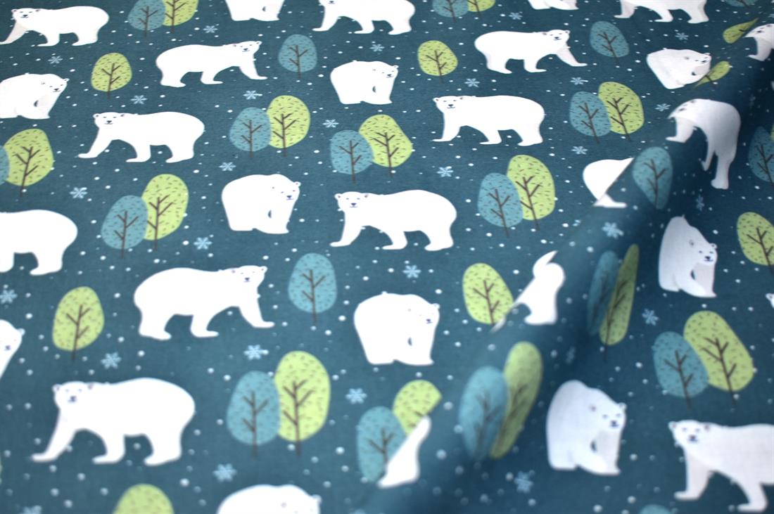 Teal Polar Bears 100% Printed Crafty Cottons Fabric