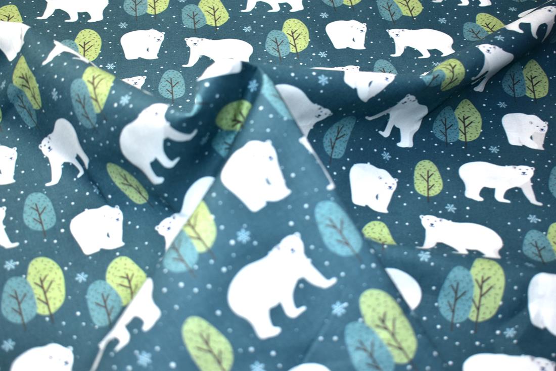 Teal Polar Bears 100% Printed Crafty Cottons Fabric