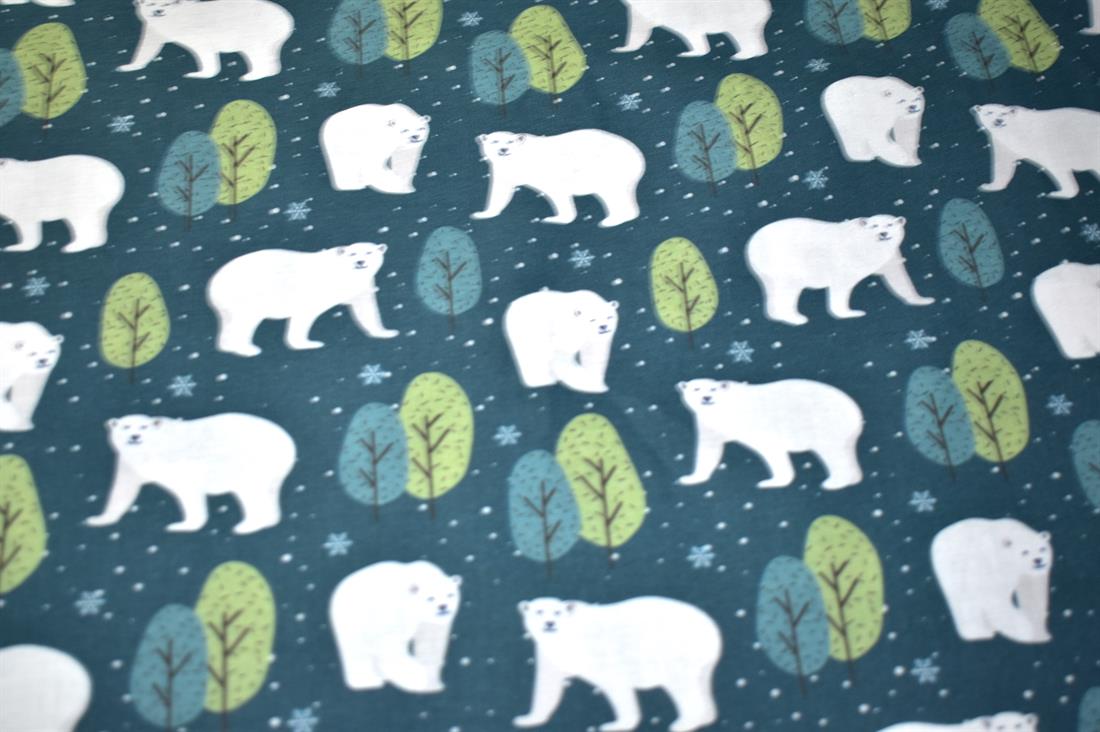 Teal Polar Bears 100% Printed Crafty Cottons Fabric