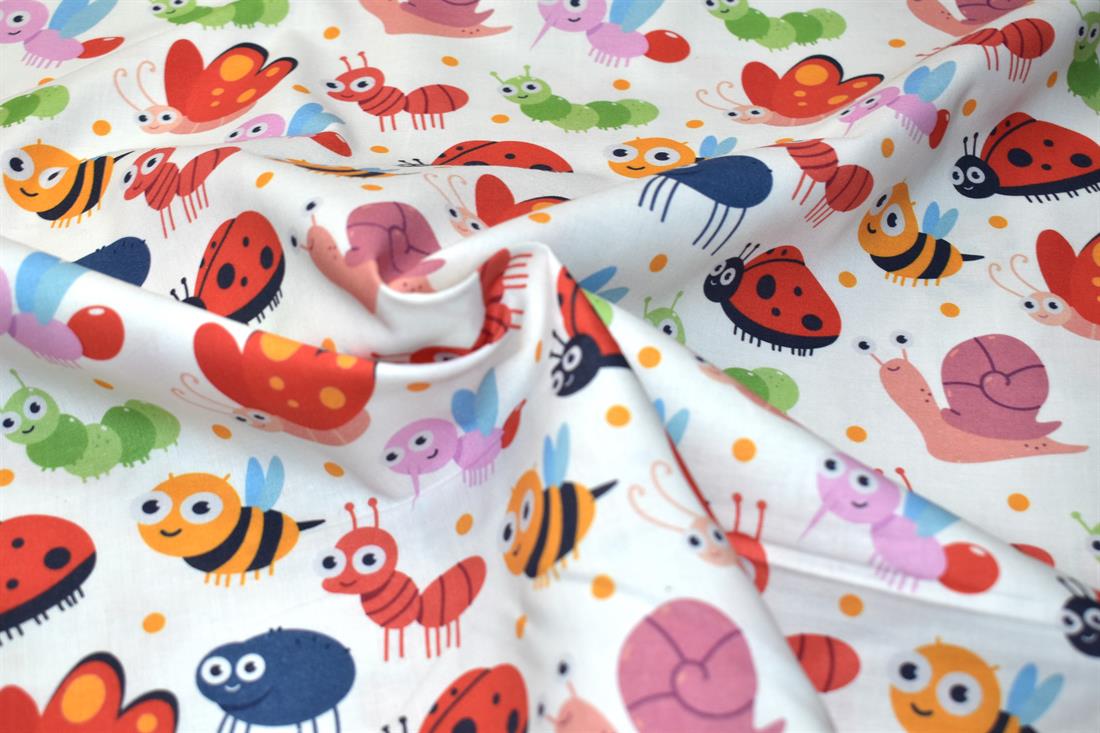 White Baby Bugs 100% Printed Crafty Cottons Fabric