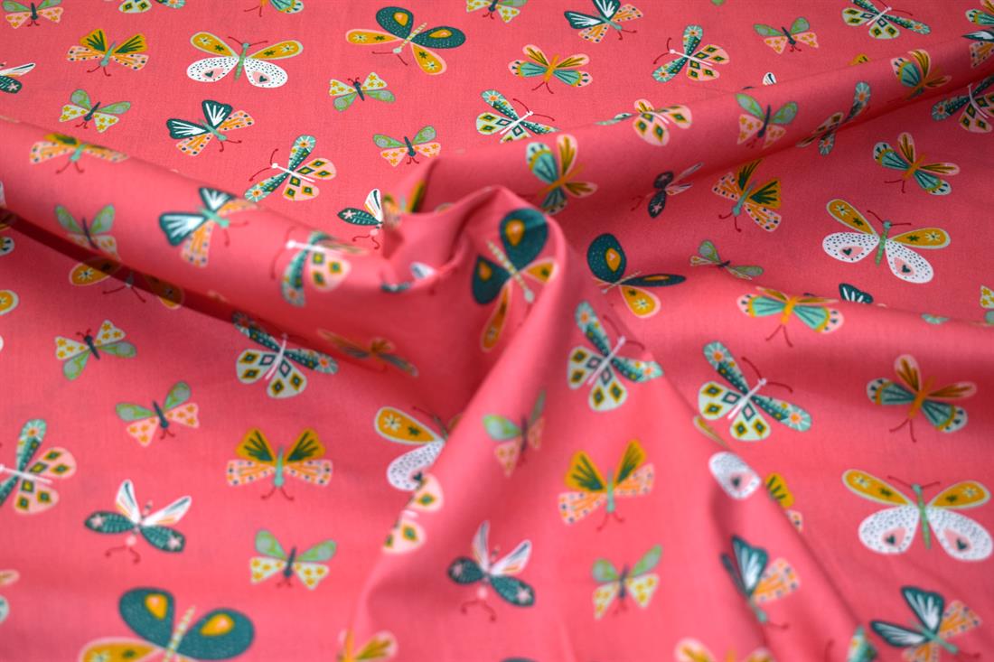 Pink Butterfly 100% Printed Crafty Cottons Fabric