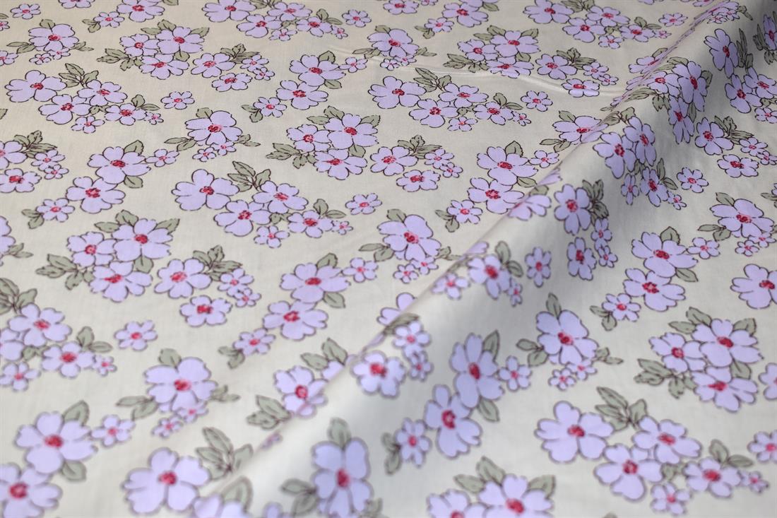 Beige & Lilac Vintage Flower Printed Crafty Cottons Poplin
