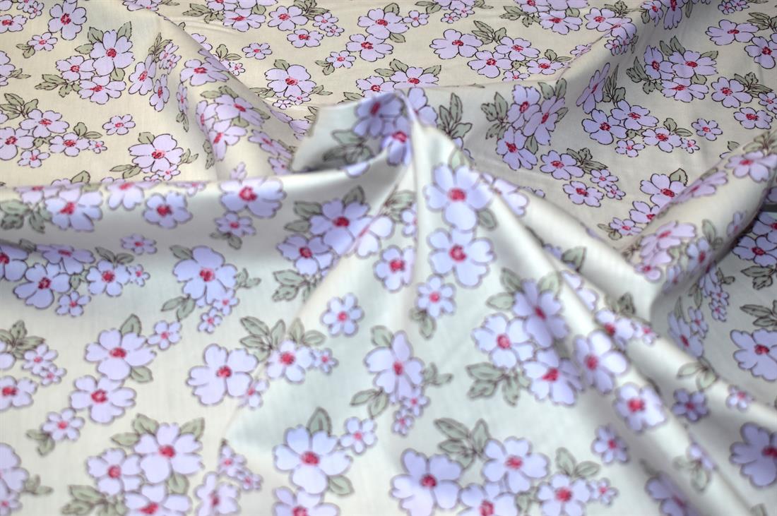 Beige & Lilac Vintage Flower Printed Crafty Cottons Poplin