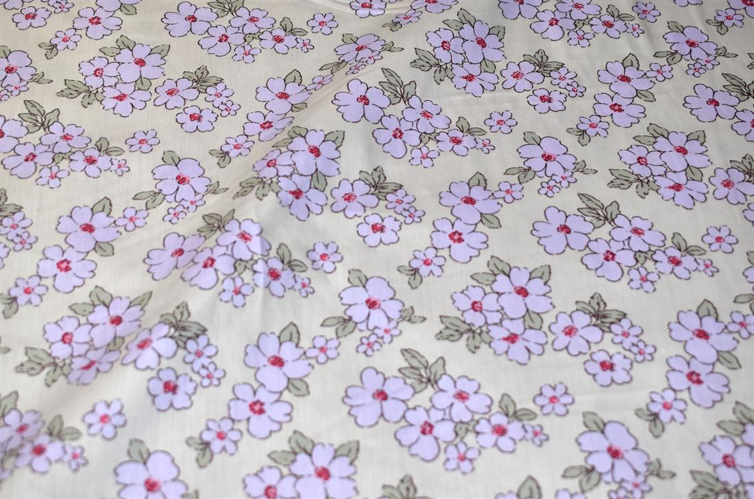 Beige & Lilac Vintage Flower Printed Crafty Cottons Poplin