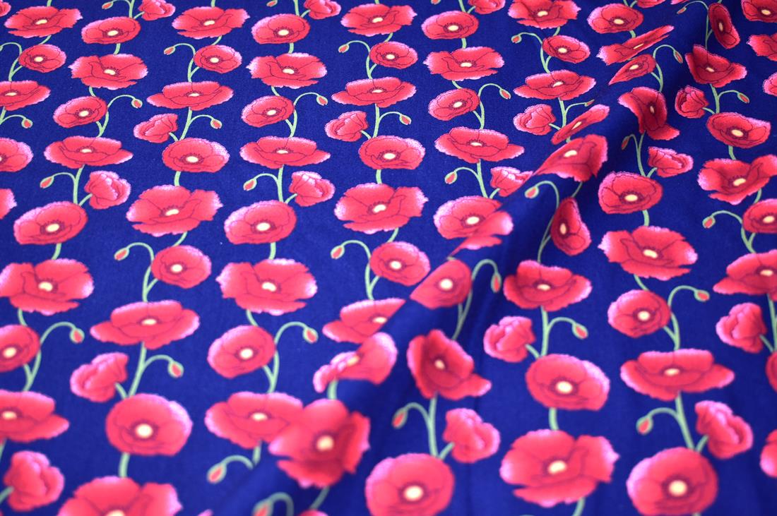 Remembrance Day Red Poppy Printed Crafty Cottons Poplin