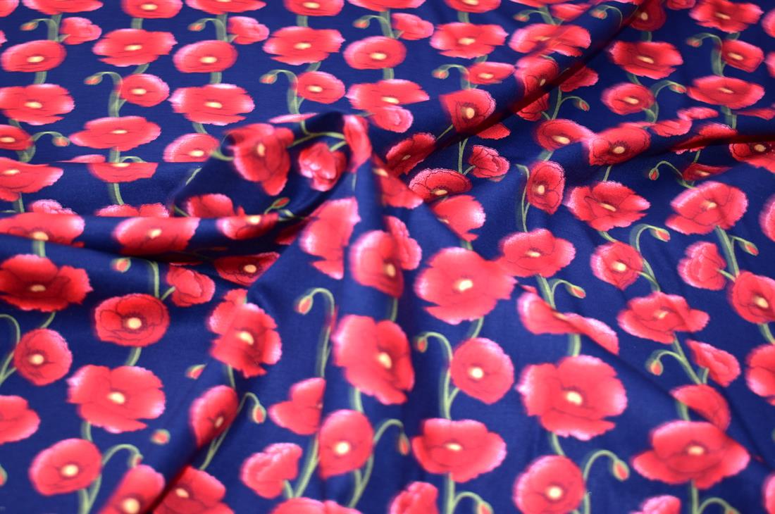 Remembrance Day Red Poppy Printed Crafty Cottons Poplin