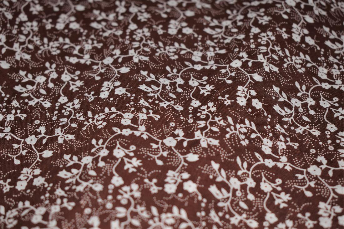 Brown Printed Floral Cotton Poplin Fabric
