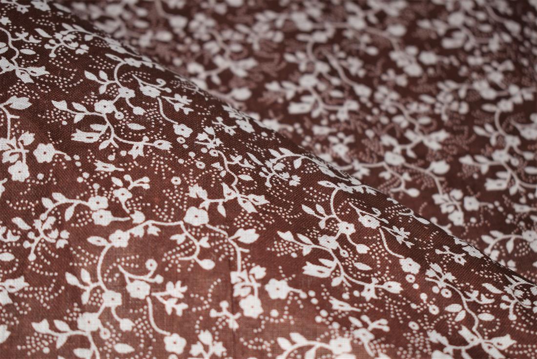 Brown Printed Floral Cotton Poplin Fabric