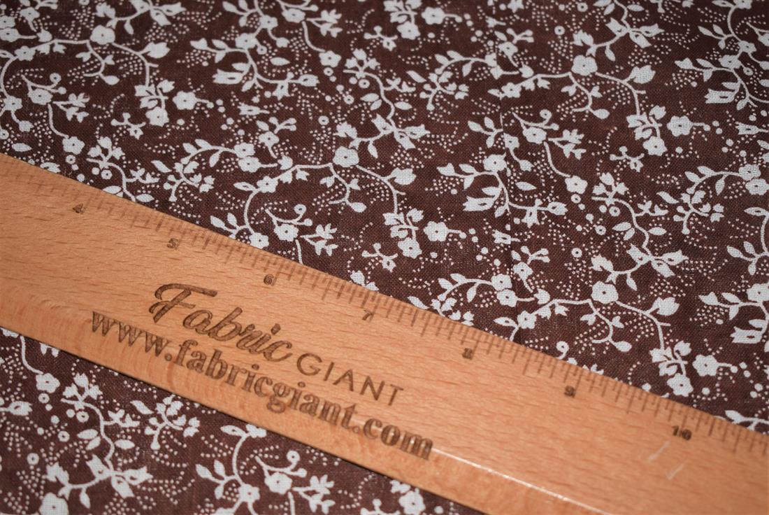 Brown Printed Floral Cotton Poplin Fabric