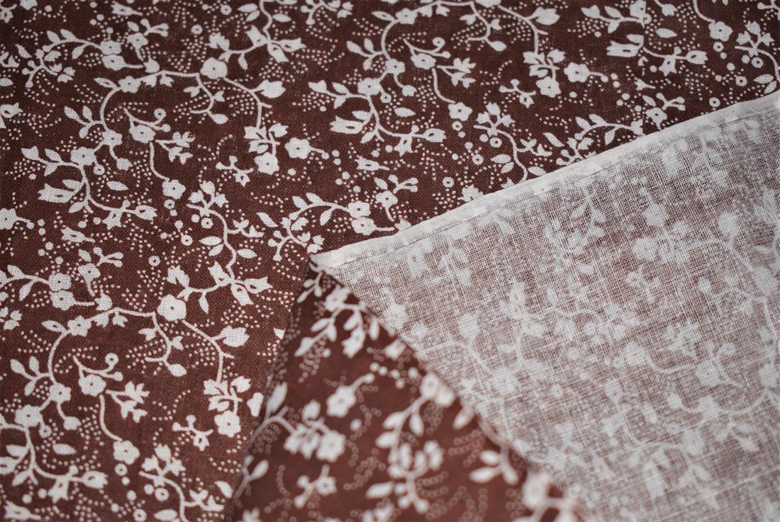 Brown Printed Floral Cotton Poplin Fabric