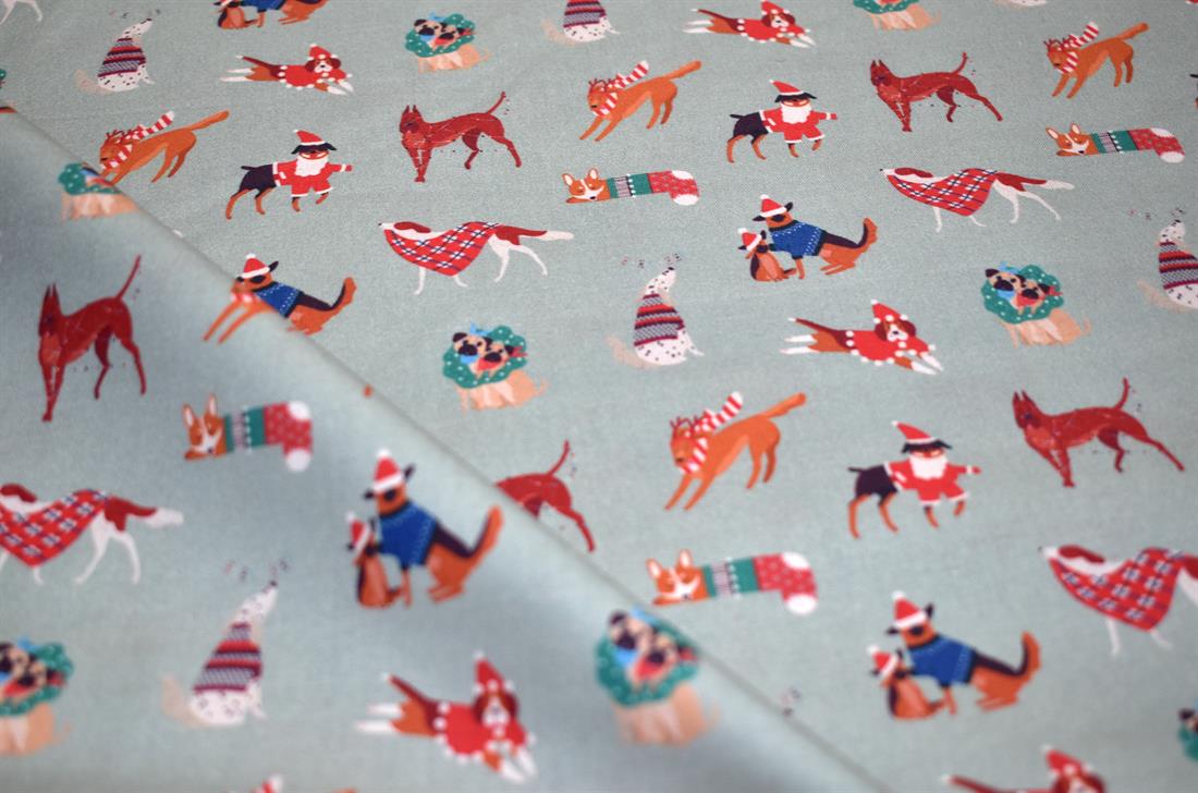 Silver & Grey Christmas Dogs Silver Printed Crafty Cottons Digital…