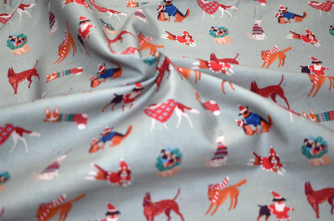 Silver & Grey Christmas Dogs Silver Printed Crafty Cottons Digital…